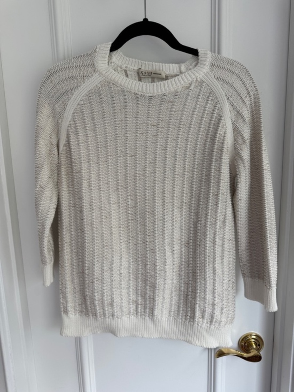 KASH Italy Metallic Cotton Rib Knit Sweater Ivory Cream Size 46